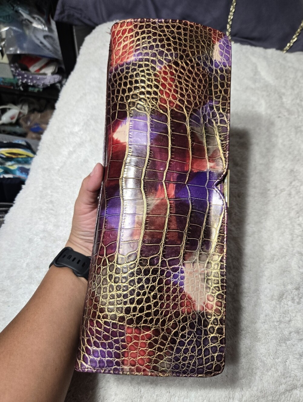 Sondra Roberts faux crocodile embossed clutch Like New